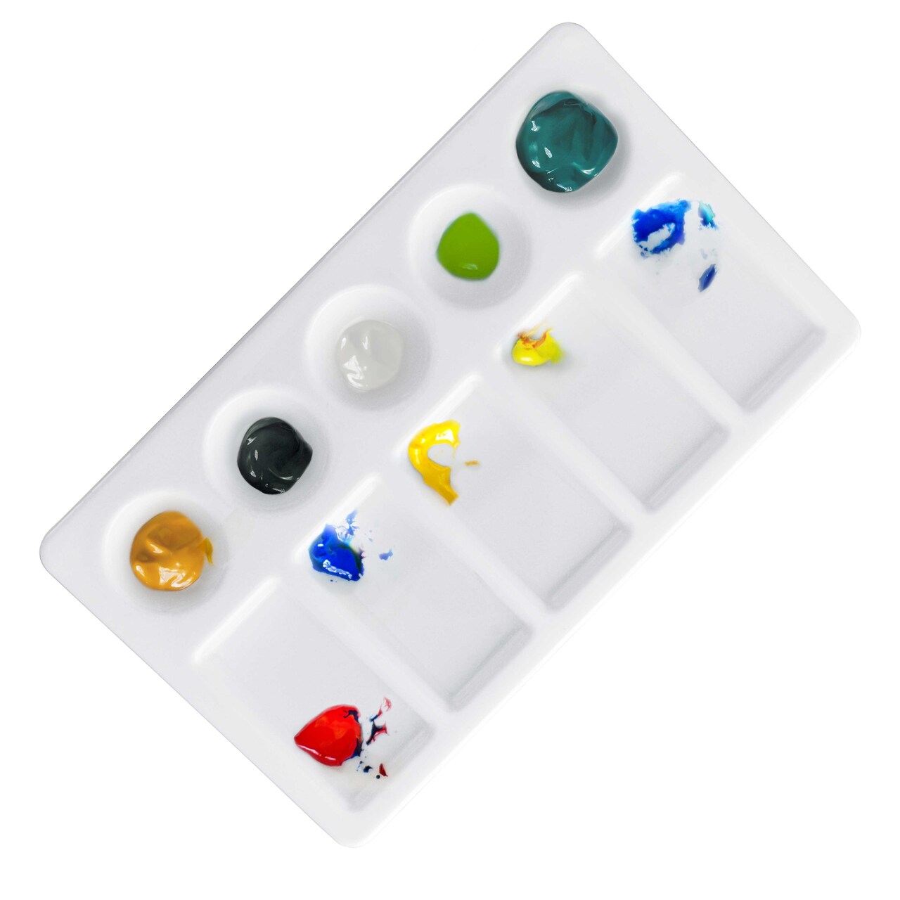 U.S. Art Supply 10-Well Plastic Rectangular Artist Painting Palette - Paint Color Mixing Tray - Kids, Art Students, Parties - Acrylic, Oil, Watercolor